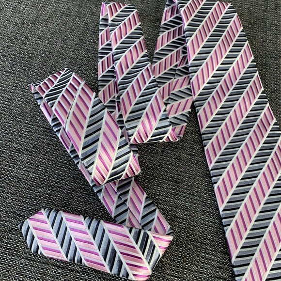 KENNETH ROBERTS Platinum Pink Black Necktie - silk designer geometric striped - Picture 5 of 9